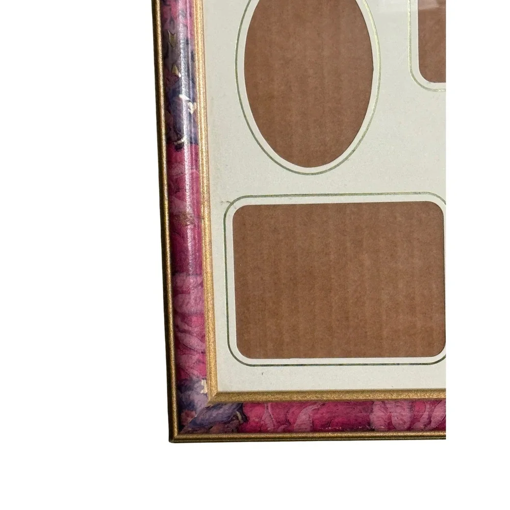 Vintage Floral Multi Photo Collage Frame Pink Gold 9 Image Wall Decor